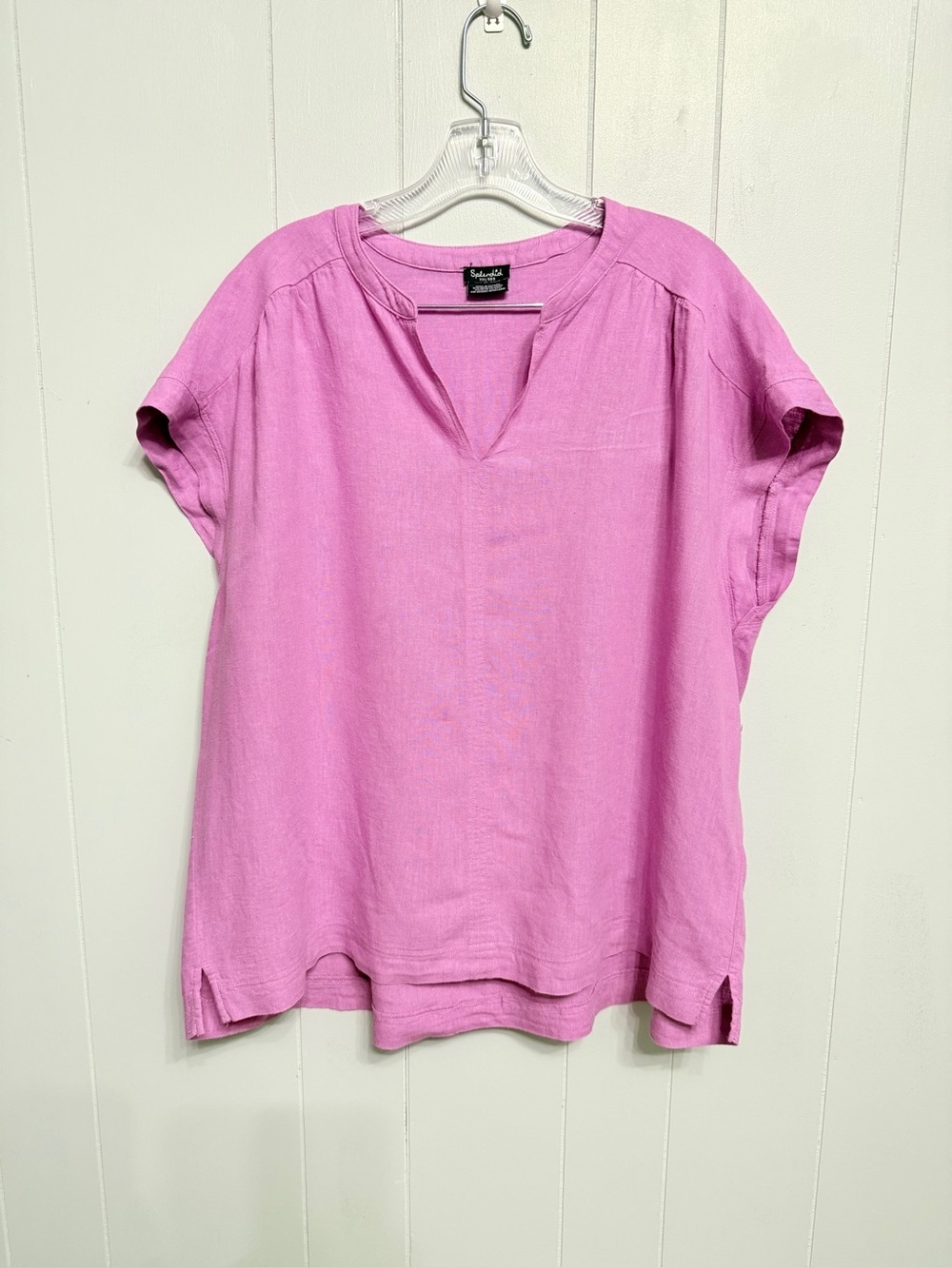 #19) Splendid Lavender-Pink Notch V-Neck Short Sleeve Tunic